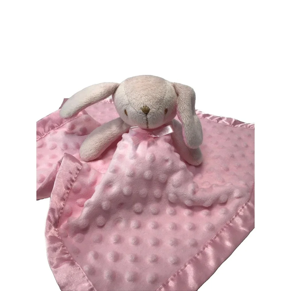 Pink Bunny Rabbit Baby Lovey Minky Dots Satin Trim Security Blanket 16